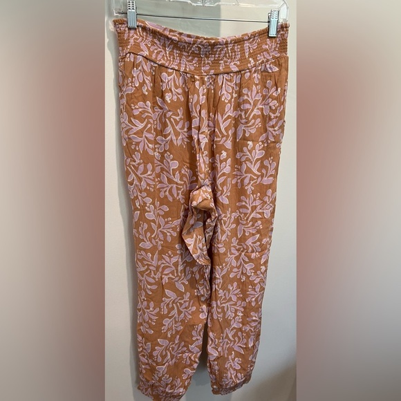 Aerie Floral Print Women's Flowy Jogger Style Pants Sz M Bronze Brown - Picture 5 of 14